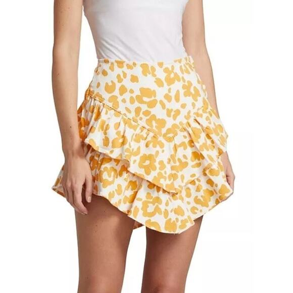 MOTHER Floral Leopard High Rise Ruffle Mini Skirt Second Chance Women's Size 27 - Picture 1 of 9